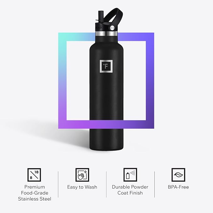 IRON °FLASK 24 oz Narrow Mouth Water Bottle with Straw | Insulated Stainless Steel Sports Water Bottle with Leakproof Straw Lid - BPA Free, Cold 24 Hrs, Sweat Free (Cashmere Cream)