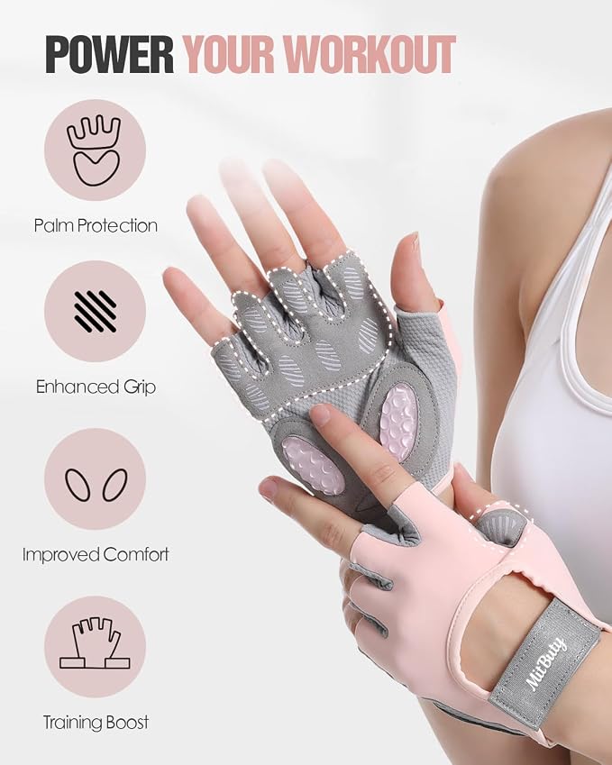 Workout Gloves for Men & Women – Fingerless Gym Gloves for Weight Lifting, Crossfit, Fitness, Exercise & Training with Silicone Grip Dots for Secure Hold & Palm Padding Protection