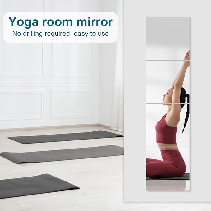 Shatterproof Acrylic Mirror Tiles, 12 Pack 12x12 Inch Self-Adhesive Full Body Wall Mirrors for Bedroom, Home Gym, Bathroom & Living Room, Unbreakable Flexible Mirror Sheets