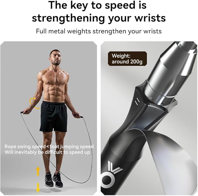 Weighted Jump Rope,Dual Bearing Smooth Rotation Speed Jump Rope, One-Button Push Adjustable Length for Men Women, Workout with Metal Handles for Fitness, Home Exercise & Slim Body