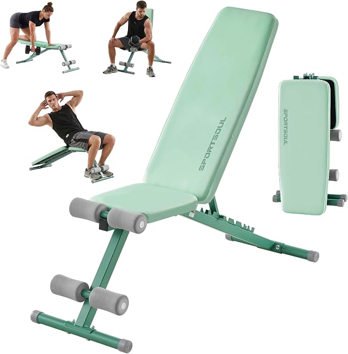 SPORTSOUL 880LB Weight Bench, 8-Position Backrest Adjustable Workout Bench | Foldable Weight Bench for Home Gym Strength Training – Incline Decline Flat, Compact for Small Space Apartment Room Garage