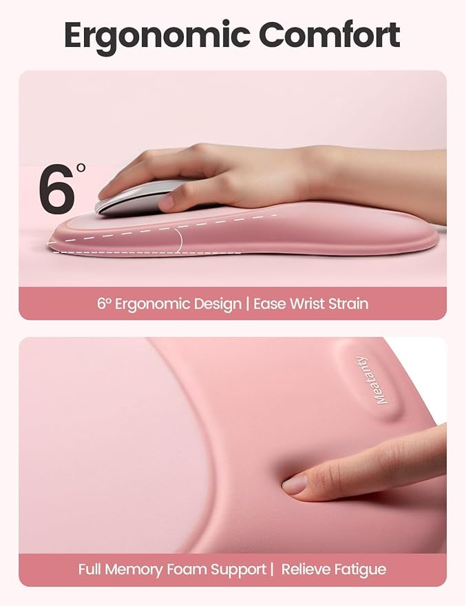meatanty Mouse Pad with Wrist Rest, Ergonomic Mouse Wrist Support, Desk Mouse Mat Computer Accessories, Comfortable Palm Hand Pain Relief, Cute Non-Slip Laptop Cushion, Office Home Gaming Women-Pink