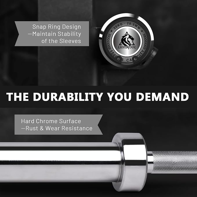 LIONSCOOL 7FT Olympic Barbell 2” Bar for Strength Training Weightlifting | 700/1000/1500lbs Weight Capacity, 2-Inch 40/45lbs Black, Silver, Red, Chrome Power Lifting, Squat, Deadlift, Presses, Row Bar