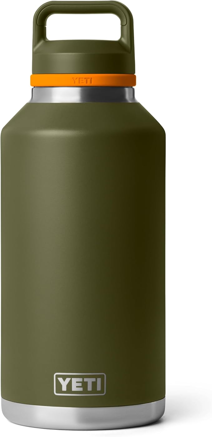 YETI Rambler 64 oz Bottle, Vacuum Insulated, Leakproof, Stainless Steel with Chug Cap, Olive/King Crab Orange