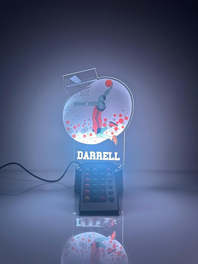 MIRROR MANIA American Basketball Sports Fan Player Dunking Slam Dunk Shot Team Sports Themed Ball Lamp Night Light LED Personalized Free Name B-Ball Room Decor 16 Color Options, Made in America!