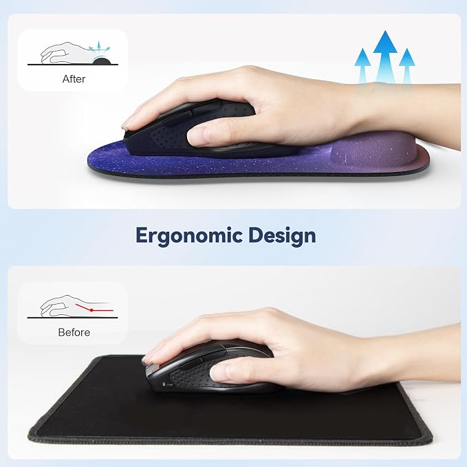 TECKNET Ergonomic Mouse Pad with Wrist Support | Soft Memory Foam, Fast Rebound, Pain Relief，Waterproof Surface, Non-slip Base