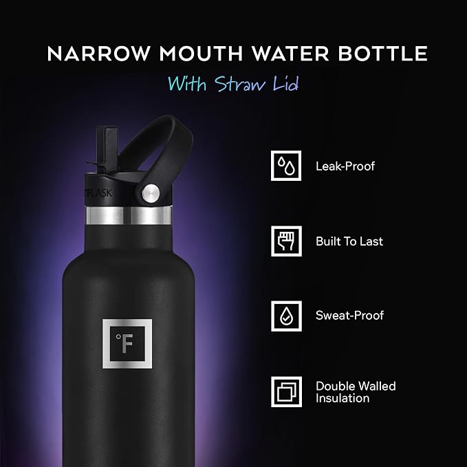 IRON °FLASK 24 oz Narrow Mouth Water Bottle with Straw | Insulated Stainless Steel Sports Water Bottle with Leakproof Straw Lid - BPA Free, Cold 24 Hrs, Sweat Free (Burgundy)