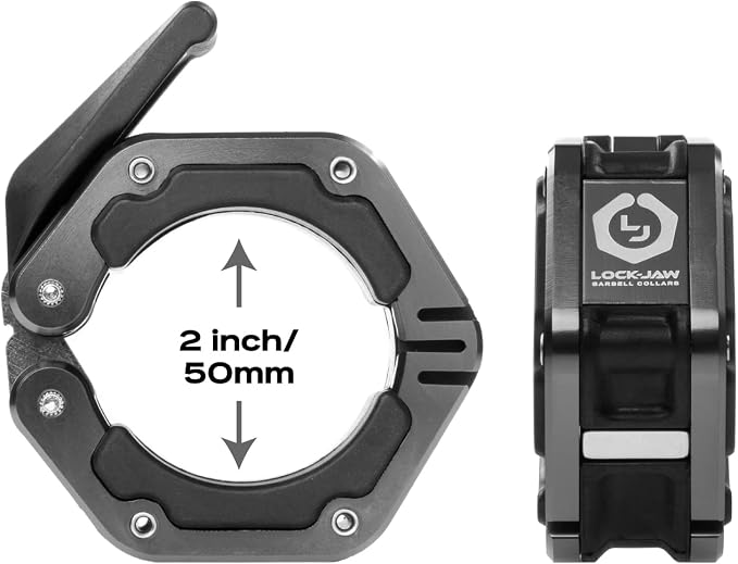 Lock-Jaw Flex Barbell Collars Olympic Barbell Clamps w/Magnet 2 Pcs – Heavy Duty Bar Clamps for 2” & 50mm Olympic Bars – Secure Weight Bar Clamps for Strength Training & Home Gym Accessories