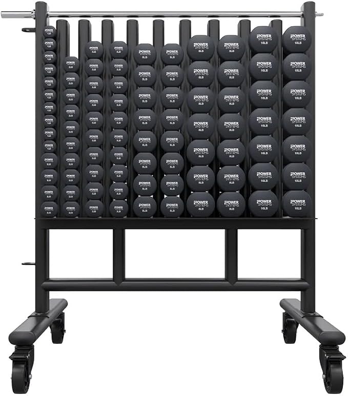 Power Systems Premium Dumbbell Storage Rack – Mobile Weight Rack with Wheels, Heavy Duty Steel Organizer for Home Gym, Fitness Studio & Commercial Use, Secure Space Saving Design (Rack Only)