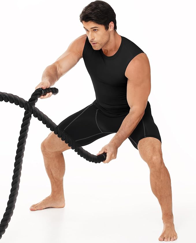 Men's Compression Shirt Sleeveless Athletic Workout Tank Tops Quick Dry Muscle Undershirts for Gym Running