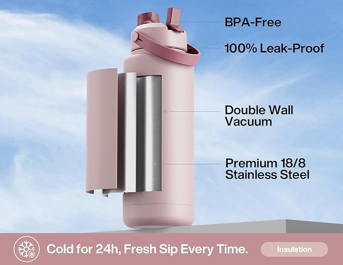 POWCAN 40 oz Insulated Water Bottle with 2-in-1 Straw and Spout Lid, Glow-in-the-Dark, 24H Cold, Leakproof, BPA-Free, Double Wall Stainless Steel for Sports, Gym, Travel, and School (Reef Carnival)