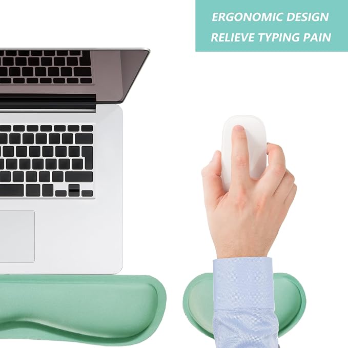 Keyboard Wrist Rest Mouse Wrist Support Set, Memory Foam Wrist Rest Pad for Computer Laptop Keyboard Mouse, Ergonomic Wrist Cushion Support for Typing Pain Relief, Gaming Home Office, Green