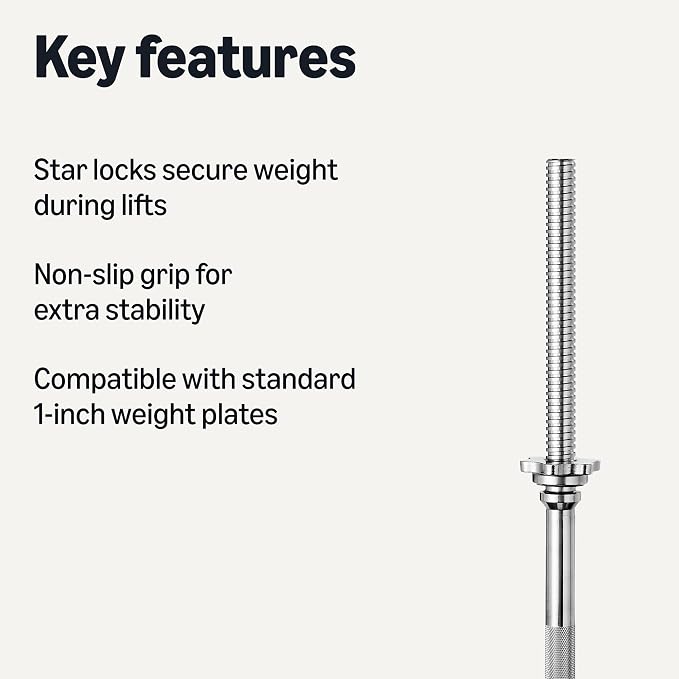 Amazon Basics 5ft Straight Barbell Bar with Star Locks, 1" Diameter
