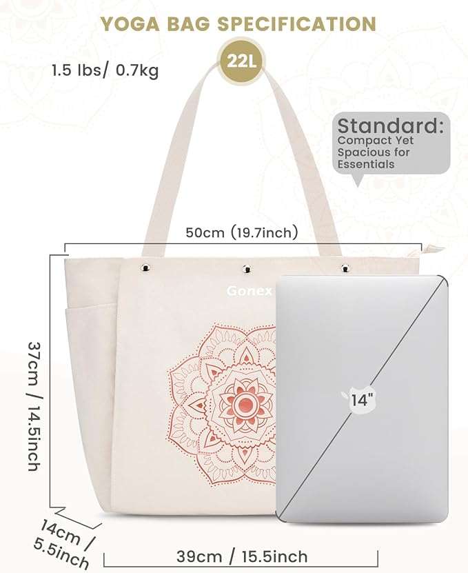 Gonex Yoga Mat Bag For Women Canvas Tote Pilates Gym Bag With Mat Carrier | Front-Opening Quick Access Mat Straps, Durable Cotton Canvas, Machine Washable, Bottle Holder Multi Pockets, Yoga Gym Travel
