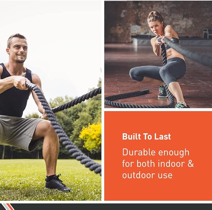 Body Sport Training Rope – Thick Battle Rope for Home or Gym Use, Long Durable Workout Rope – Made with Super-Strong Poly-Twine – Stands Up to Repeated Use Indoors & Outdoors