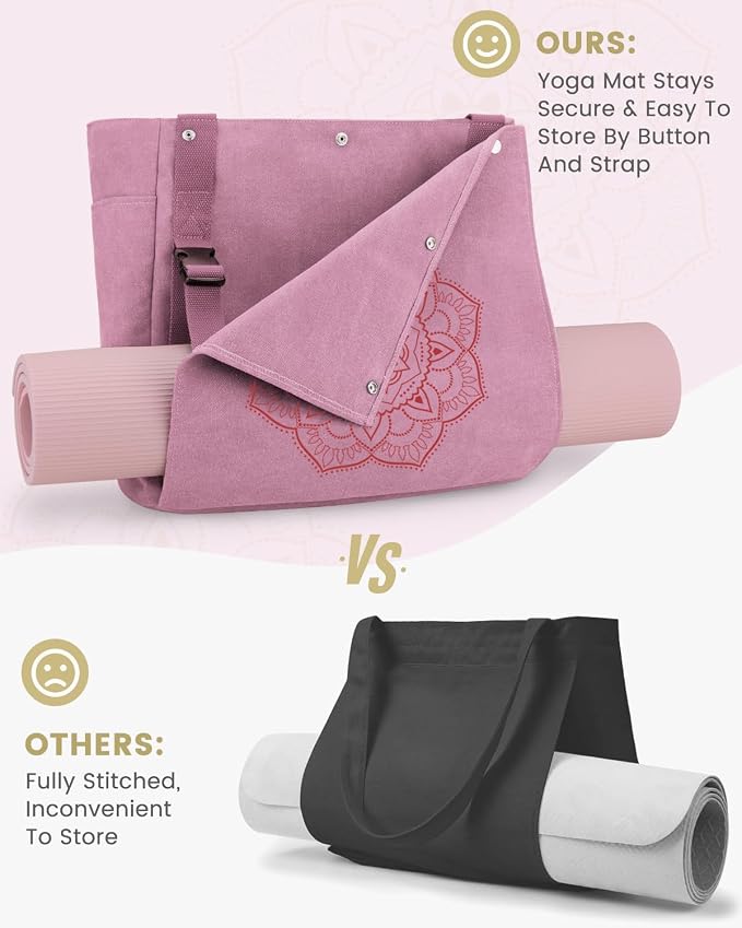 Gonex Yoga Mat Bag For Women Canvas Tote Pilates Gym Bag With Mat Carrier | Front-Opening Quick Access Mat Straps, Durable Cotton Canvas, Machine Washable, Bottle Holder Multi Pockets, Yoga Gym Travel