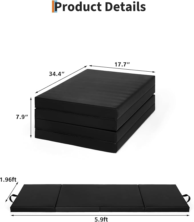 Garvee Gymnastics Mat, 6.2Ft 2-Inch Thick 4-Fold | Exercise Floor Mat for Home Gym, Portable Yoga Mat for Pilates, Aerobics, Martial Arts & Training