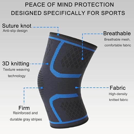 2-Pack Compression Knee Brace for Women & Men - Knee SupportSleeve for Running. Weightlifting,Meniscus Tear, Arthritis Pain Relief,Breathable Anti-Slip Sports Knee Sleeves(Lake Blue)
