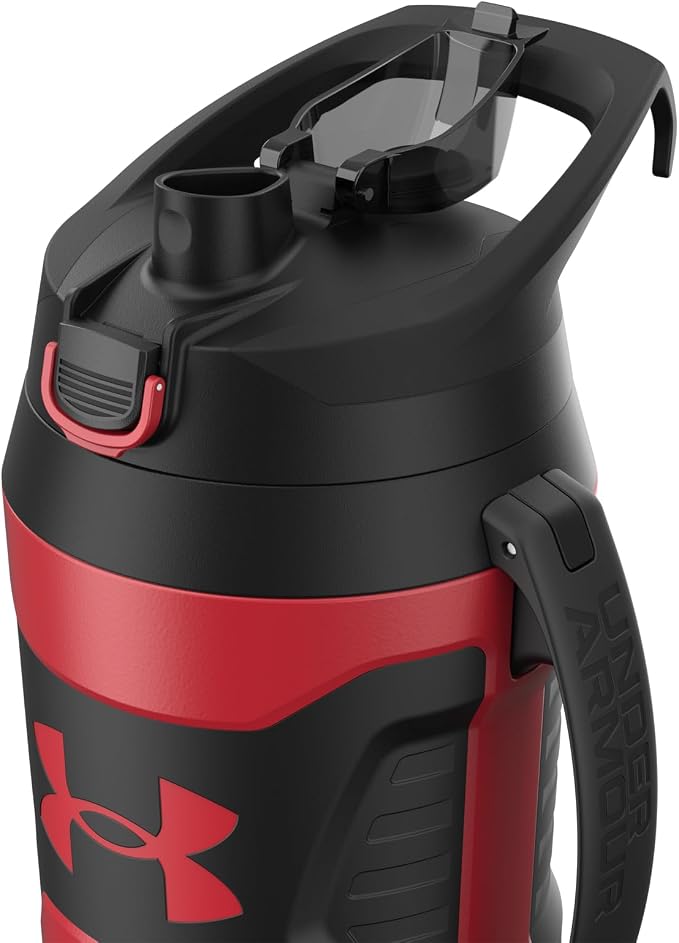 Under Armour Insulated Water Bottle with Handle & Fence Hook, Half Gallon Sports Water Jug, Leak-Resistant & BPA-Free for Baseball, Football & Gym - Red/Black, 64oz