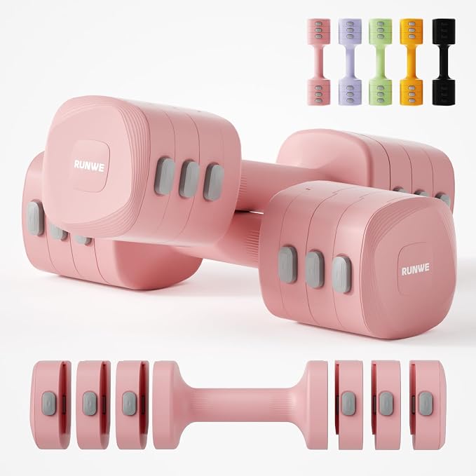 Lightweight Adjustable Dumbbell Kettlebell Set - 4 in 1 Free Weight Set with Kettlebell Grip Converter, Each 2.2 3.3 4.4 5.5lb Quick Change Weight Women Dumbbell Set for Small Spaces Home Gym