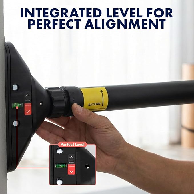 Squatz Doorway Pull Up Bar, Adjustable Door Frame Pull Up Bar with Level Meter, Locking Mechanism & Foam Grips, No Drill Chin Up Bar for Door Frame, Portable Design for Home Workouts
