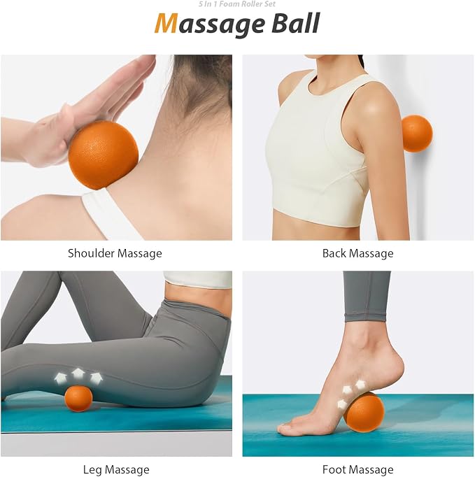 SUBCULTUREPICK 5-in-1 Foam Roller Set Trigger Point Exercise Foam Roller | High Density Deep Tissue Muscle Massage, Muscle Roller, Massage Ball, Stretching Strap, for Physical Therapy & Pain Relief