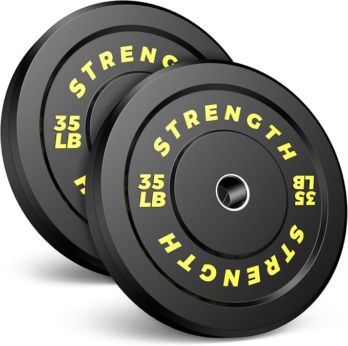 Rendpas 2-Inch Olympic Bumper Plates, 100% Virgin Rubber Low Bounce Barbell Weight for Home Gym Strength Training, 10lb-45lb Black with Color-Coded