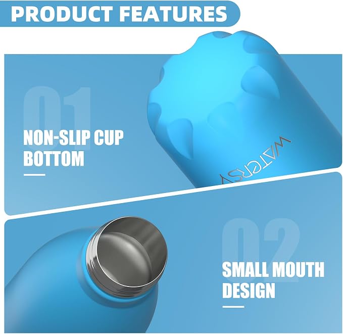 WATERSY Stainless Steel water bottles,17oz/500ml Insulated Water Bottle | Blue metal water bottle Keeps Drink Cold and Hot,BPA Free kids water bottles for School,Gym,Travel,Sports