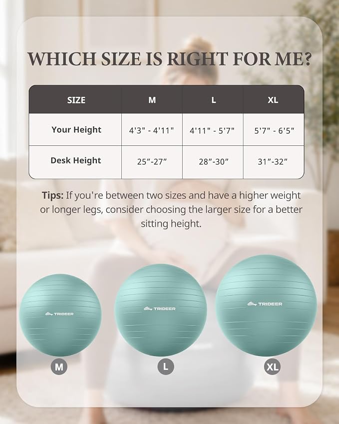 Trideer Exercise Ball, Stability Yoga Ball for Physical Therapy, Active Sitting, Pregnancy & Birth Labor Prep, Core Strength, Balance Training, Posture Improvement and Daily Stretching, 55/65/75cm
