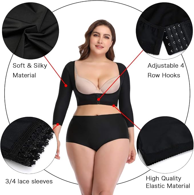 woahee Women's Arm Shaper Plus Size Arm Faja Compression Sleeve Garment Post Surgical Arm Shapewear