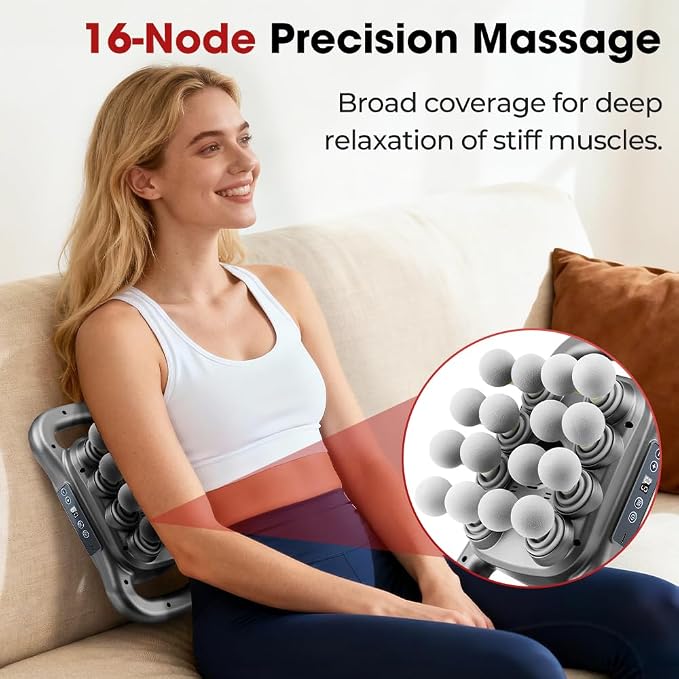 Back Massager for Relief Deep Tissue Percussion Massager for Athlete | 16 Heads Back Massager with Heat Musle Relax, 9 Modes & 9 Levels Deep Tissue Massage Gun Portable for Home & Office Use