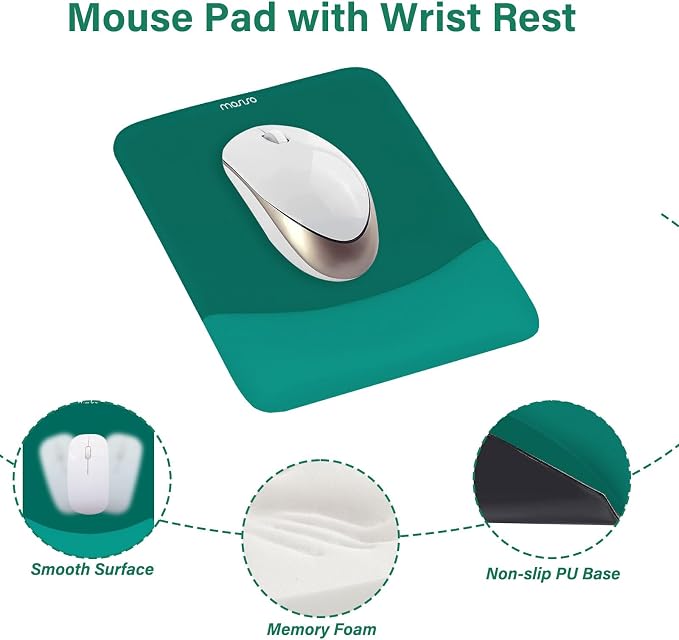 MOSISO Wrist Rest Support Mouse Pad & Keyboard Set, Teal Green | Rectangular Ergonomic Mousepad, Non-Slip Base, Home/Office Pain Relief & Easy Typing, Neoprene Cloth & Raised Silicone Lining