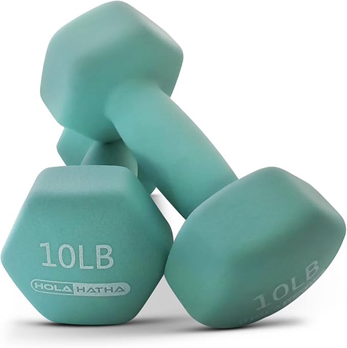 HolaHatha 1, 2 and 3 lb Neoprene Dumbbell Strength Training Weight Set with Rack