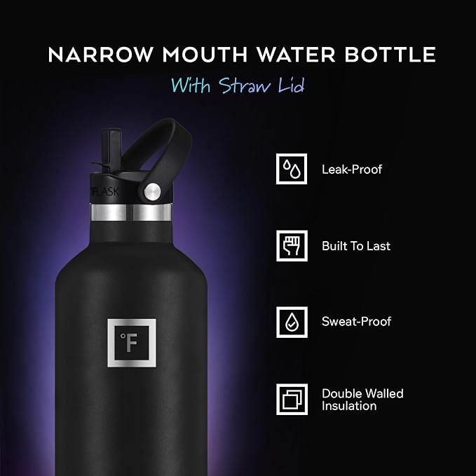 IRON °FLASK 32 oz Narrow Mouth Water Bottle with Straw | Insulated Stainless Steel Sports Water Bottle with Leakproof Straw Lid - BPA Free, Cold 24 Hrs, Sweat Free (Sage)