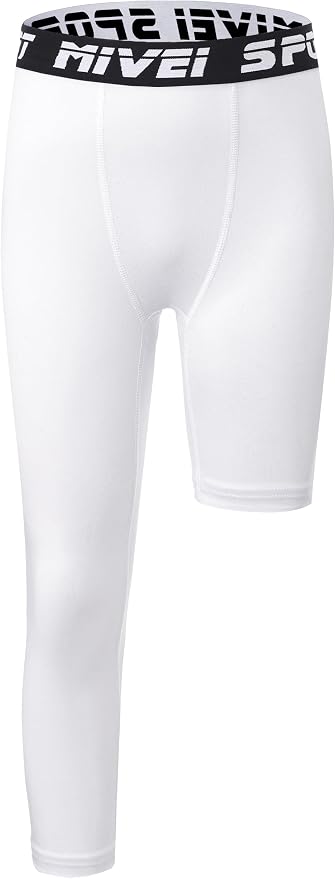 MIVEI One Leg Compression Tights Youth Boys Basketball Leg Sleeve | Kids Compression Pants Girls' Single Leg Tights 3/4 Leggings for Baseball Softball Soccer Running Football, Sports Base Layer