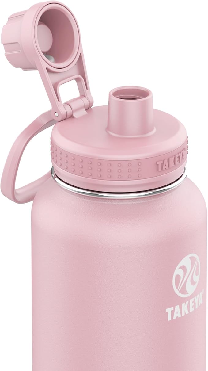 Takeya Actives Stainless Steel Water Bottle, Insulated Spout Lid, Keeps Drinks Cold 24 Hrs, Leakproof, Durable, Dishwasher Safe, Ideal for Gym, Travel, Fits Most Cup Holders, 32 oz/Blush