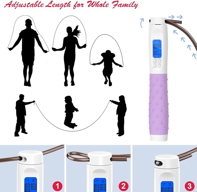 Jump Rope, Weighted Jump Rope for Fitness, Skipping Rope with Counter - Heavy Handles, Adjustable Length - Cordless Jumping Rope for Men Women Kids Fitness Exercise Training