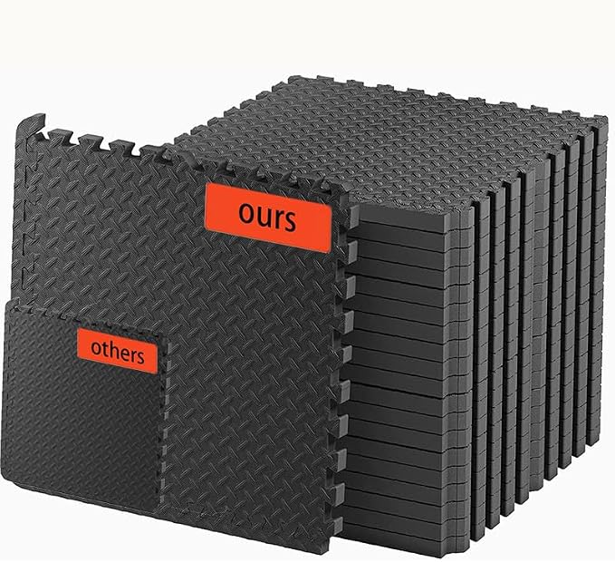30 Pack Black Foam Floor Mats, Interlocking Home Gym Tiles | EVA Foam Floor Mats | Interlocking Gym Mats | Puzzle Exercise Mat Tiles