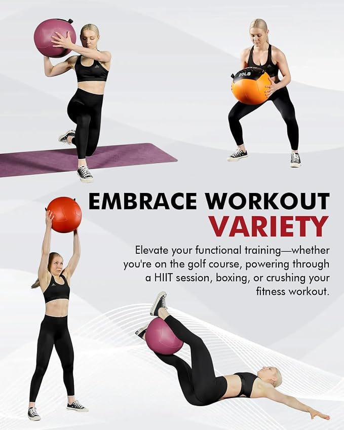 Mikolo Medicine Ball, Wall Ball,Soft Medicine Ball Set,Slam Ball for Core Training, Strength Workouts -Multi-Weight 10lbs 20lbs Exercise Balls for Home Gym, Functional Fitness (10/15/20/25LB)