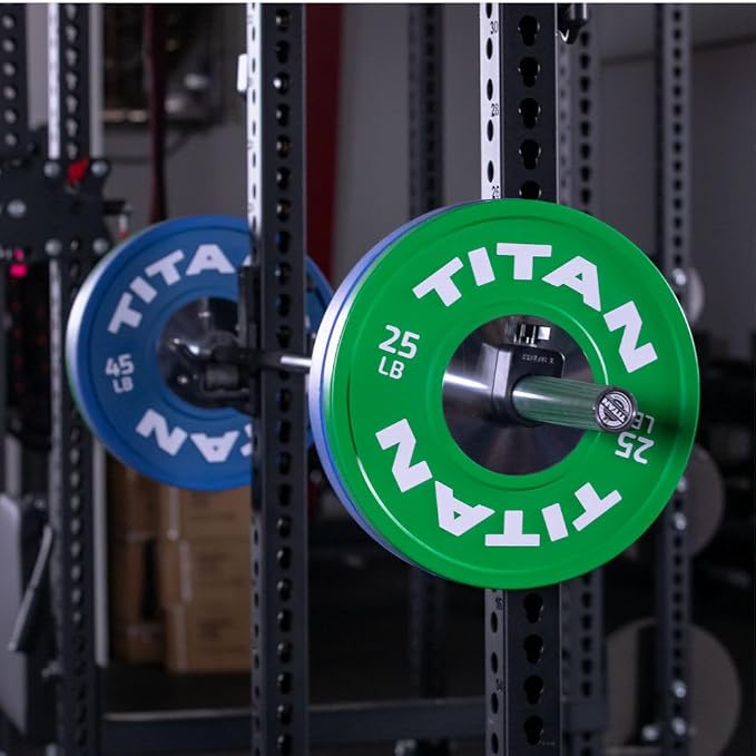 Titan Fitness Elite Olympic Bumper Plates, Competition Weight Plates, Rubber with Steel Hub Insert, Sold as a Pair, for Olympic Weightlifting and Cross-Training Workouts