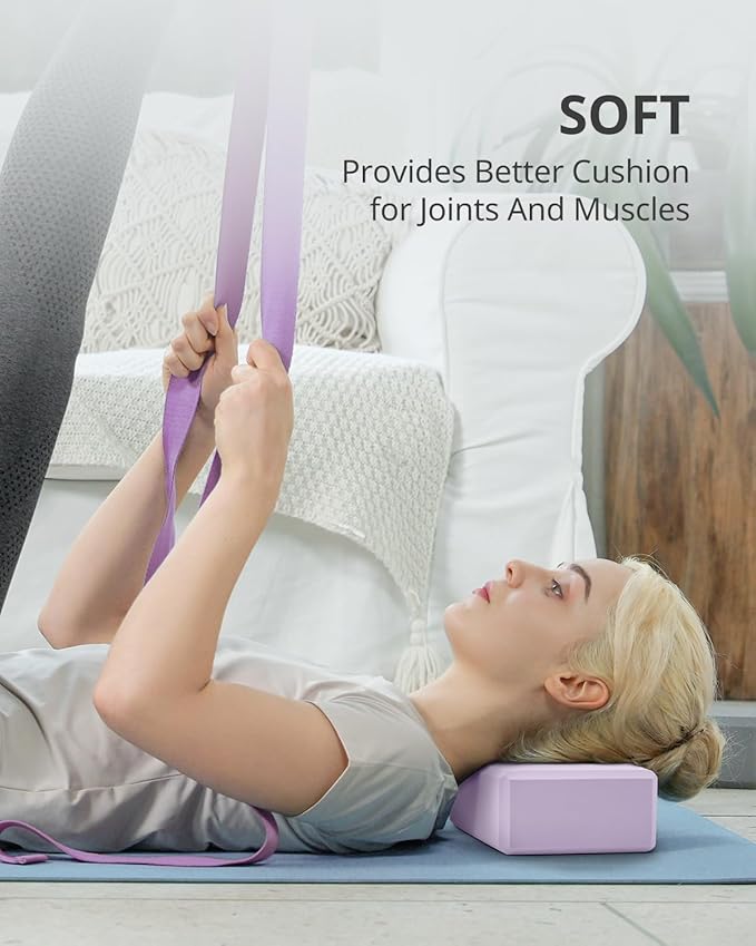 Trideer Yoga Blocks 2 Pack, Soft Non-Slip Foam Blocks with Beveled Edges for Alignment and Stretching in Yoga, Pilates, and Dance - Supportive, Lightweight, Odor Resistant, Latex-Free