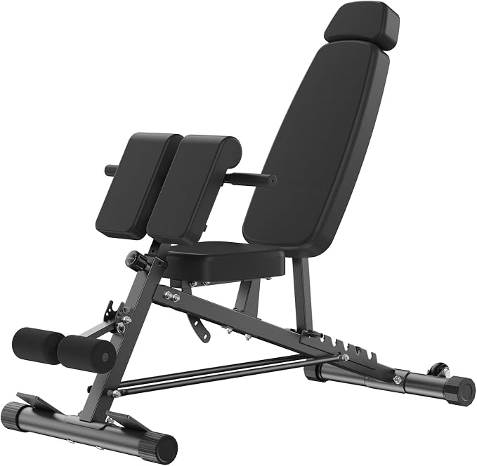 OLIXIS Adjustable Weight Bench, 660 LBS Foldable Workout Bench Press | Heavy Duty Chest Press Machine with Hyper Back Extension & 2 Wheels, for Flat Incline Decline Sit Up for Home Gym