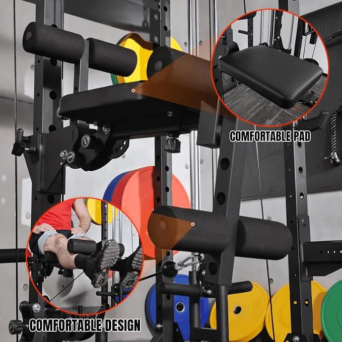 JEEKEE Rack Mounted Leg Extension & Curl Attachment, Compatible with 1" Hole 2x2/2x3/3x3 Power Racks, Multi-Function Gym Accessory for LAT Pulldown, Chest Row, Leg Training
