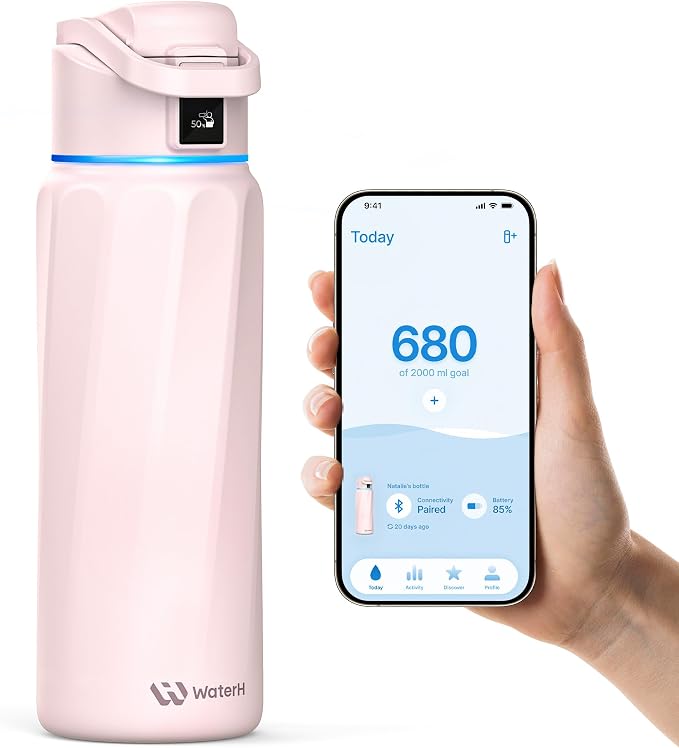 WaterH BOOST Smart Water Bottle Tracker with Reminder to Drink Water, 32oz | Double Wall Vacuum Insulated Stainless Steel, BPA-Free, Leakproof, Smart App Tracking, Travel-Friendly Wide Mouth for Office
