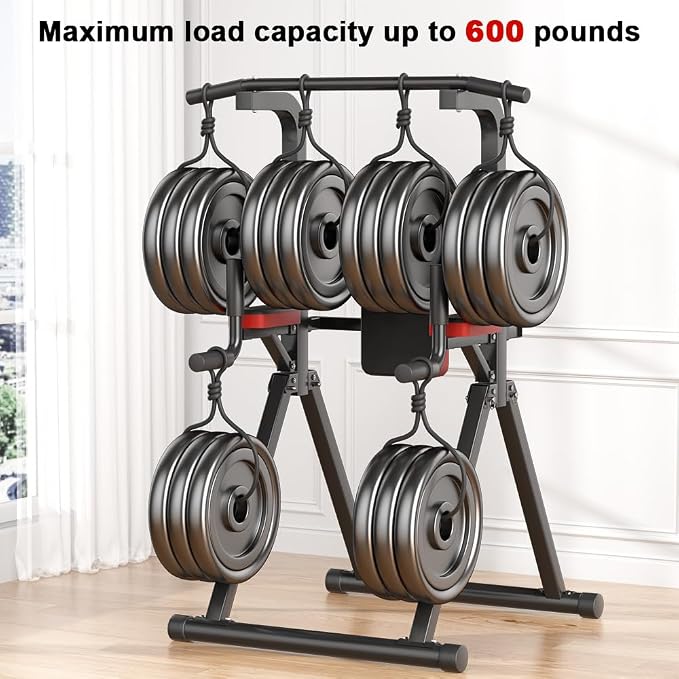Foldable Power Tower, Adjustable Multifunction Pull Up Bar Dip Station Rack