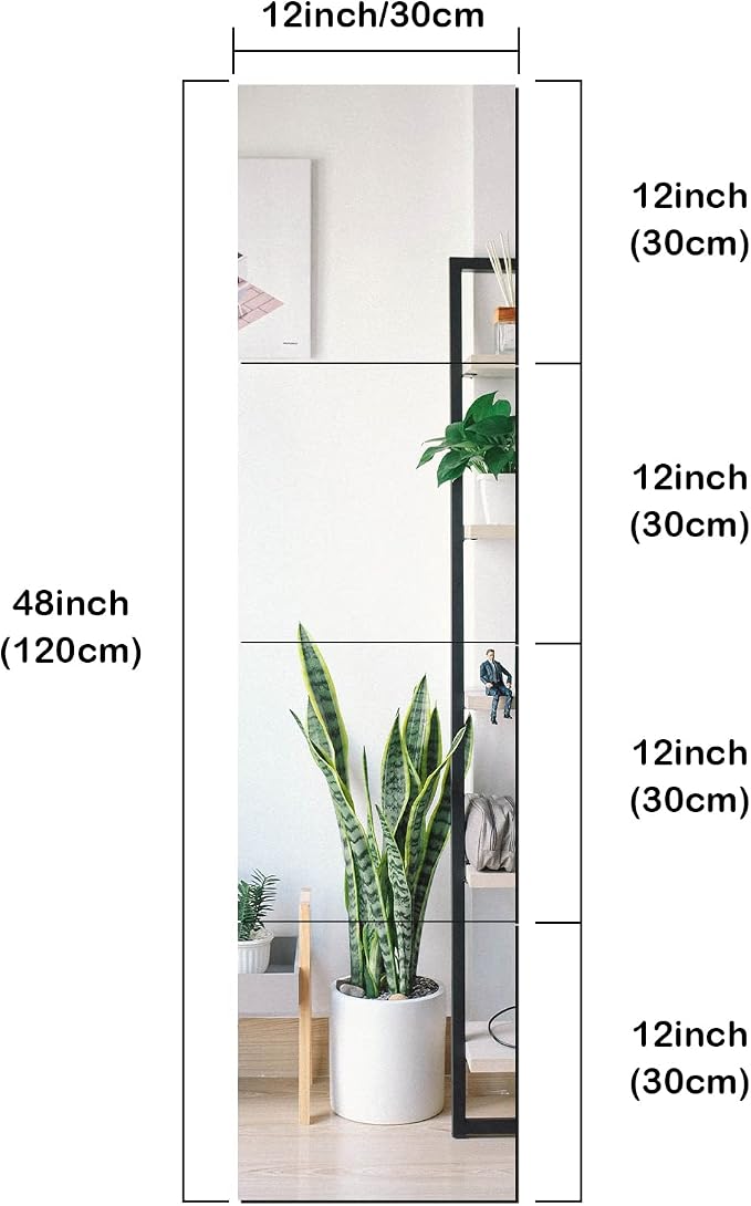 SLDIYWOW Shatterproof Full Body Wall Mirror Tiles, 8PCx12x12 Acrylic Tiles for Bedroom, Baby Kids Playroom, Over The Door Closet Mirror