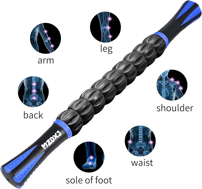 Muscle Roller Massage Roller Stick- Deep Tissue Fascia Blaster for Myofascial Pain Relief, Lymphatic Drainage & Body Sculpting, Handheld Physical Therapy & Recovery Tool (Blue & Black