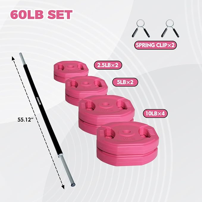 RitFit Adjustable Barbell Weight Set with Padded Bar for Home Gym | Rubber Plates with Easy-Grip Design, Cushioned Bar with Clamp Collars, Adjustable Weight for Strength Training