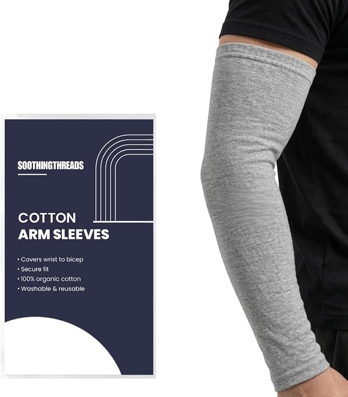 100% Organic Cotton Eczema Arm Sleeves - Anti Scratch, Secure Fit, Washable, Unisex, 1 Pair