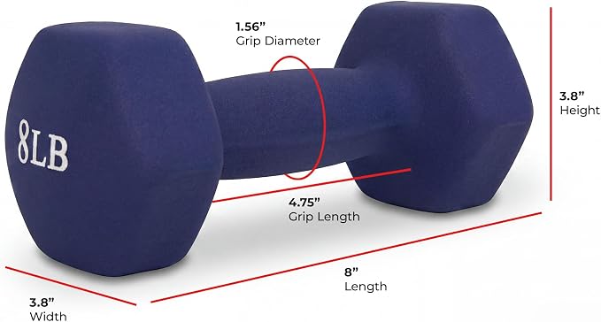 Sunny Health & Fitness Neoprene Hex Dumbbell for Home Gym 2-10 lb Pair | Strength & Cardio Weights, Muscle Toning, Yoga, Pilates & Rehab, Secure Grip, Home Workouts, 2, 5, 8, 10 lb Pairs